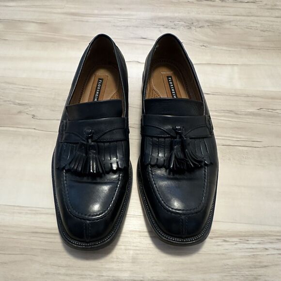 FLORSHEIM Men 9.5D Black Leather Tassel‎ Brogue Loafer Shoes main image 6
